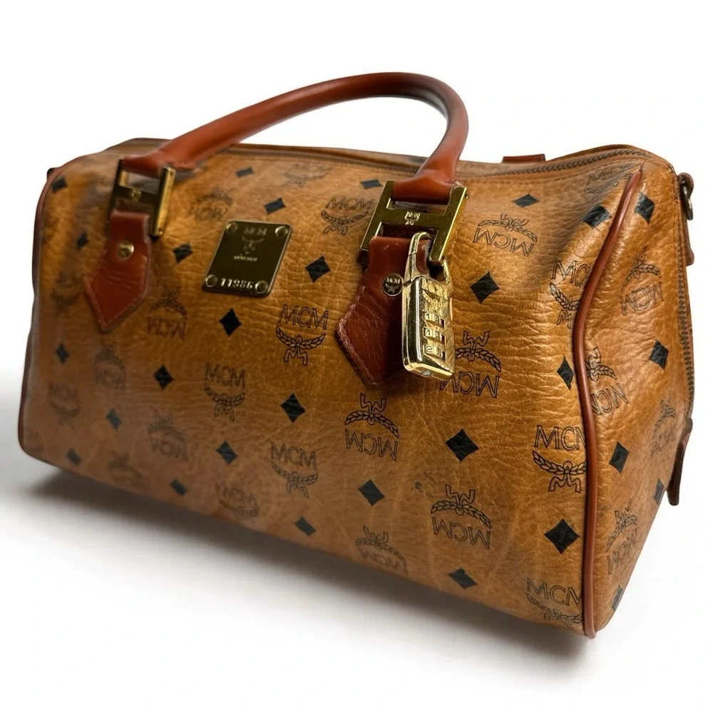 MCM Vicetos Monogram Cognac Boston Bag - Picture 8 of 12